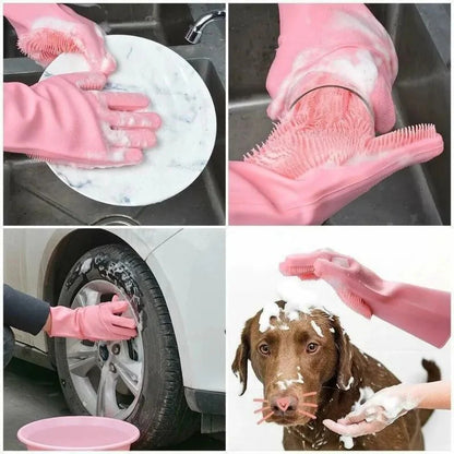 Pair Of Silicone Washing Full Finger Gloves For Home & Kitchen